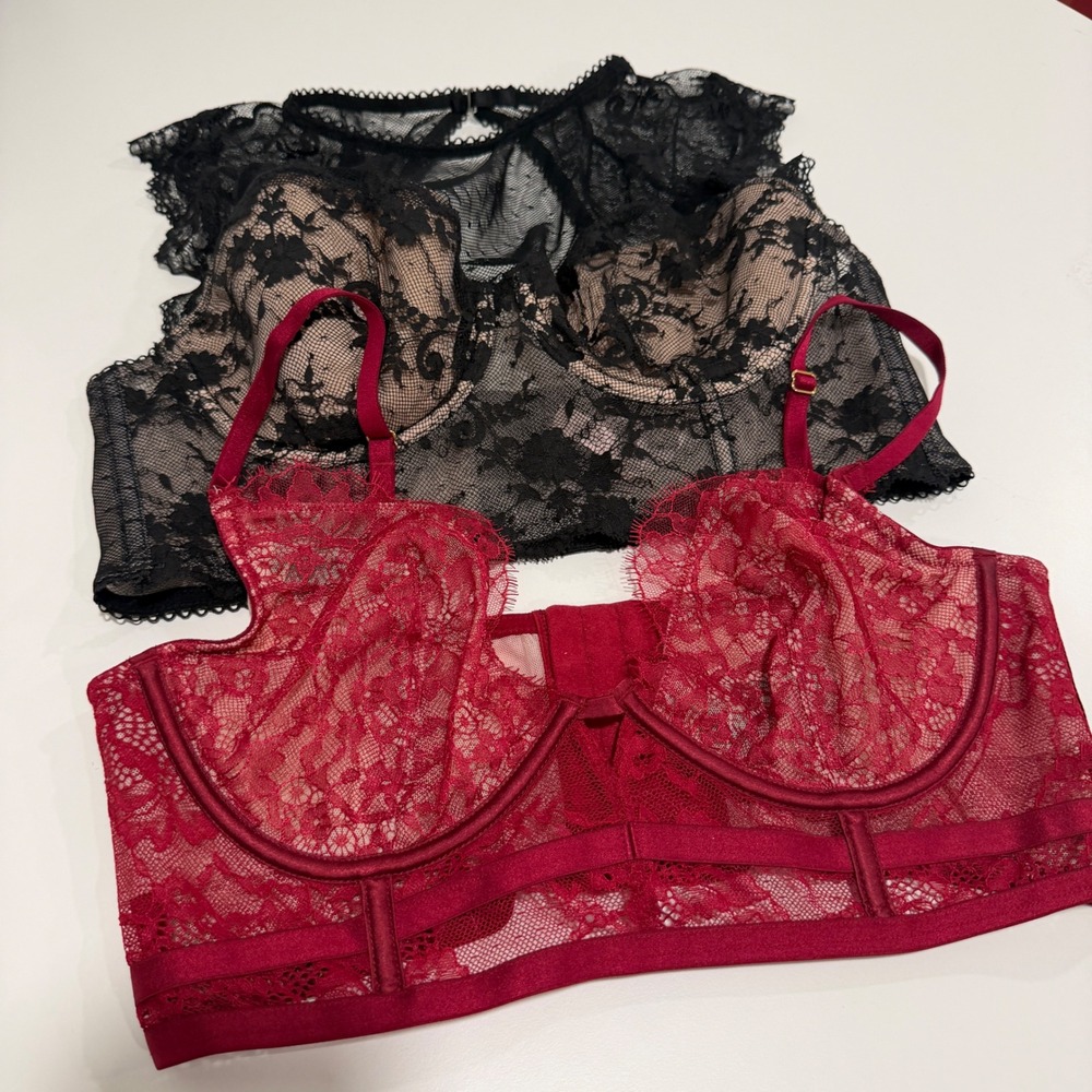 Victoria's Secret 38B Bra Lot 2 Dream Angels Black Lace Very Sexy Burgundy Demi